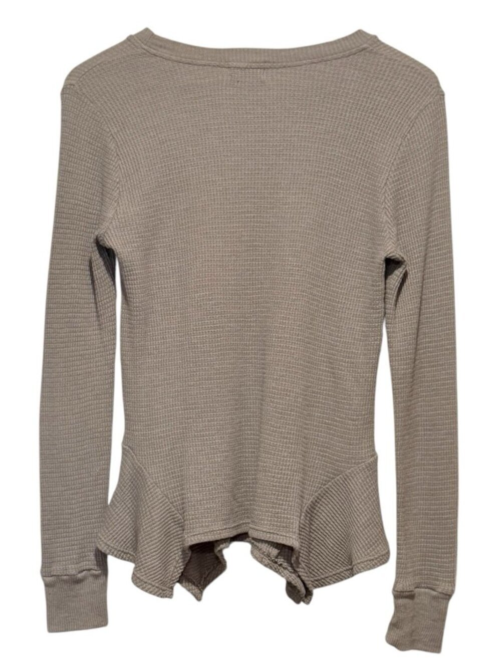 ANTHROPOLOGIE T.LA Kenwood Sz S Gray Waffle Knit Ruffle Asymmetric Top - Picture 3 of 7
